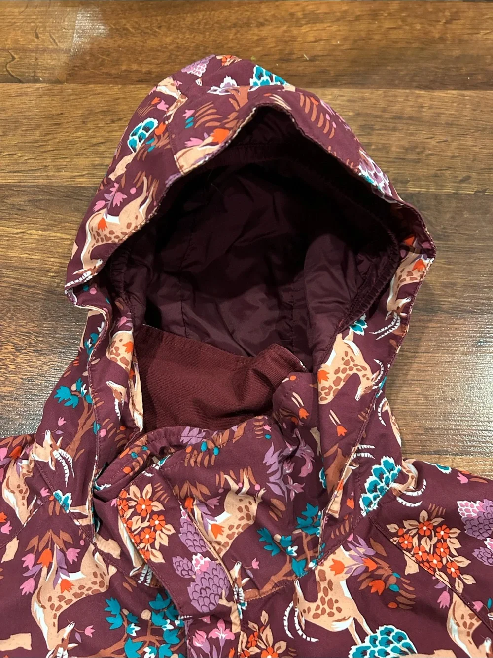 Burton DryRide Hooded Shell Jacket Cute Forest Animal Print Fall Winter 14/16 L